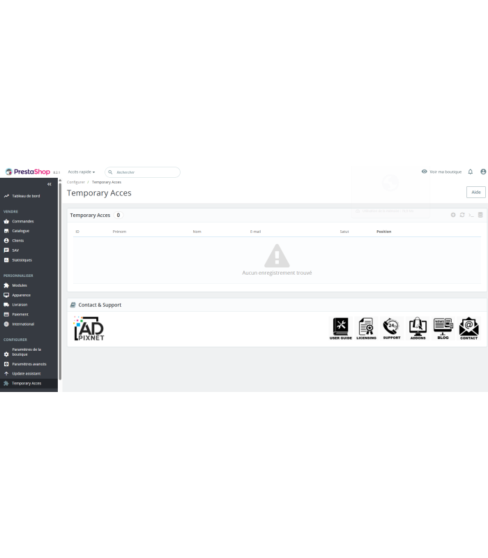 Temporary Acces pour Prestashop